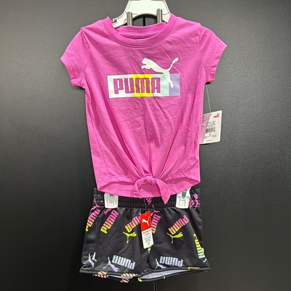 PUMA 2 pc.set,Knotted front jersey short sleeve T,elastic waist logo shorts - Picture 1 of 4